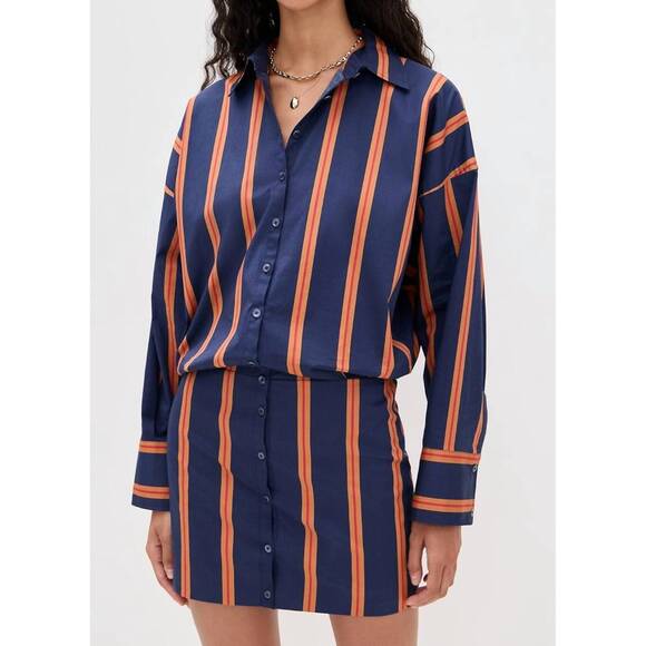 NEW STAUD cynthia long sleeve mini dress in railroad stripe - Picture 4 of 6